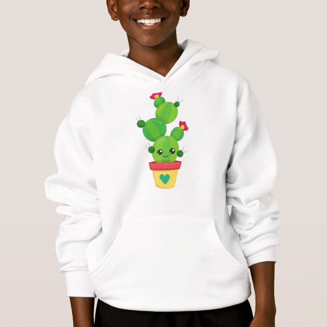 Cute Cactus, Green Cactus, Kawaii Cactus, Flowers (Front)