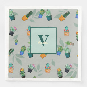 Cute Cactus Greenery Flower Pattern Napkin