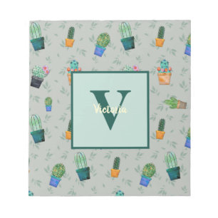 Cute Cactus Greenery Flower Pattern Notepad
