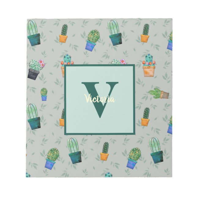 Cute Cactus Greenery Flower Pattern Notepad (Front)