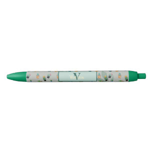 Cute Cactus Greenery Flower Personalized Print Blue Ink Pen