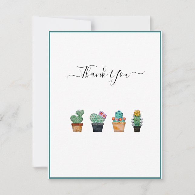 Cute Cactus Greenery Flower Thank You Card (Front)