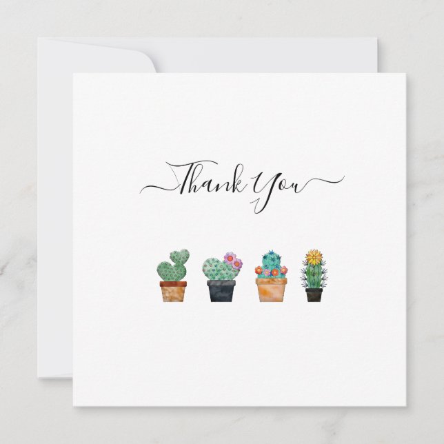 Cute Cactus Greenery Flower Thank You Card (Front)