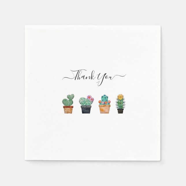 Cute Cactus Greenery Flower Thank You Napkin (Front)