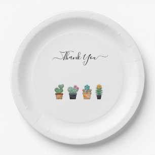 Cute Cactus Greenery Flower Thank You Paper Plate