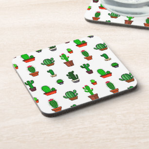 Cute Cactus illustrations Pattern White Coaster