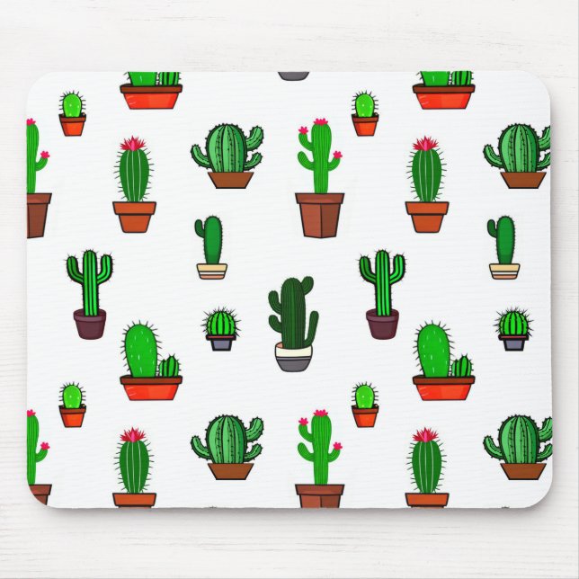 Cute Cactus illustrations Pattern White Mouse Pad (Front)