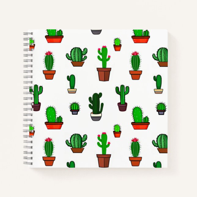 Cute Cactus illustrations Pattern White Notebook (Front)
