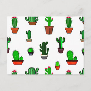 Cute Cactus illustrations Pattern White Postcard