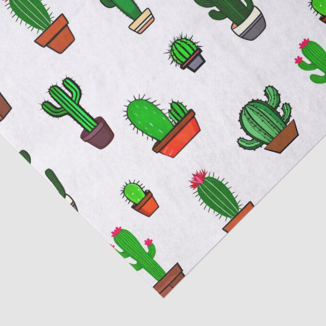 Cute Cactus illustrations Pattern White Tissue Paper (Detail)