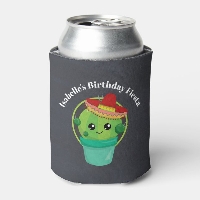 Cute Cactus in a Sombrero on Black Chalkboard Can Cooler (Can Front)