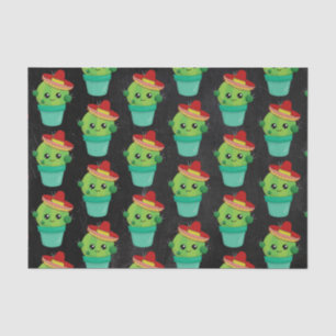 Cute Cactus in a Sombrero on Black Chalkboard Tissue Paper