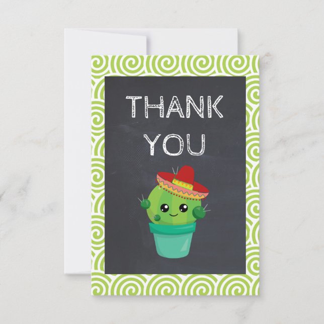 Cute Cactus in a Sombrero on Chalkboard Thank You Card (Front)