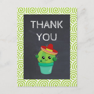 Cute Cactus in a Sombrero on Chalkboard Thank You Postcard