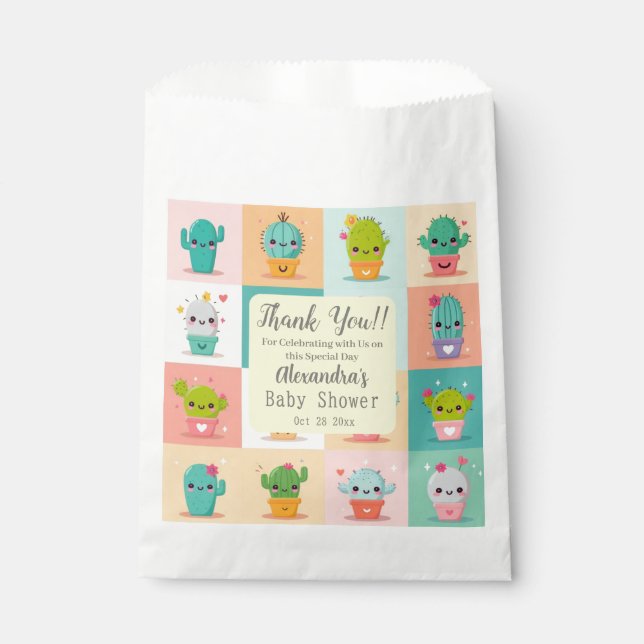 Cute Cactus Kawaii Baby Shower Thank You Favour Bag (Front)