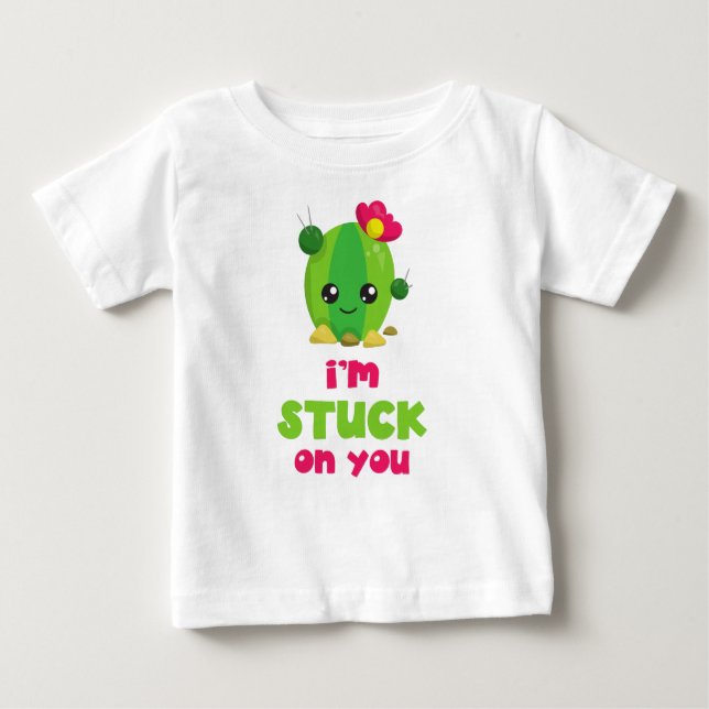 Cute Cactus, Kawaii Cactus, I'm Stuck On You Baby T-Shirt (Front)