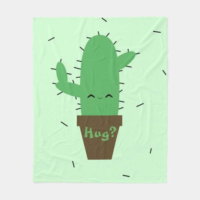 Cute cactus kawaii plant fleece blanket (Front)