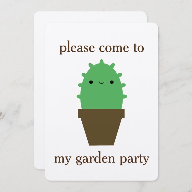 Cute cactus kawaii plant invitation (Front/Back)