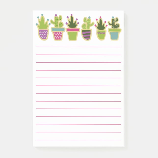 Cute cactus lined pad post-it notes (Front)