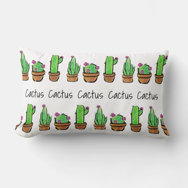 Cute Cactus love cacti succulents pattern Lumbar Cushion (Front)