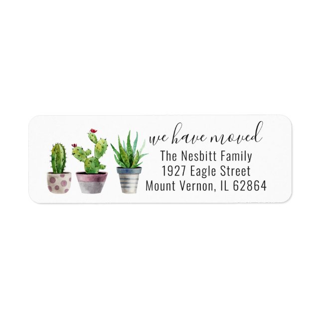 Cute Cactus Moving Announcement Return Address Label (Front)