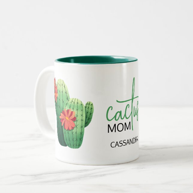 Cute Cactus Mum Succulent Plant Lover  Two-Tone Coffee Mug (Front Left)