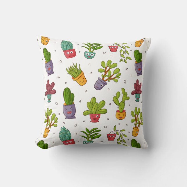 Cute Cactus Nature Succulents Pattern Cushion (Front)