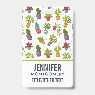 Cute Cactus Nature Succulents Pattern ID Badge