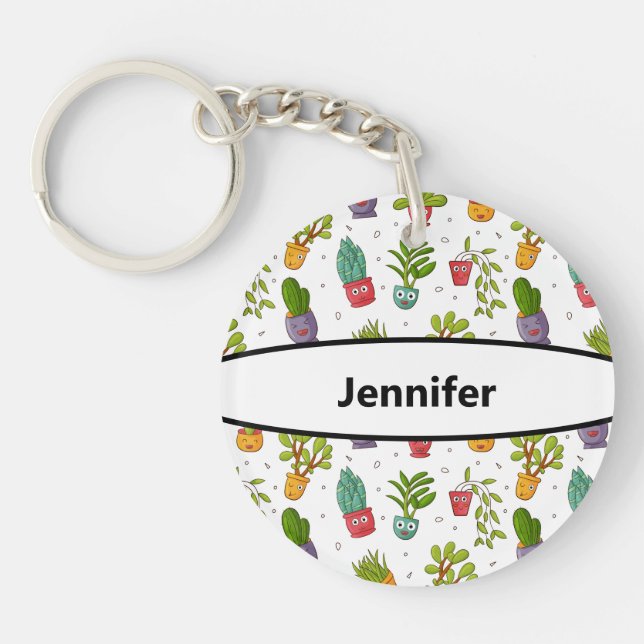 Cute Cactus Nature Succulents Pattern Key Ring (Front)