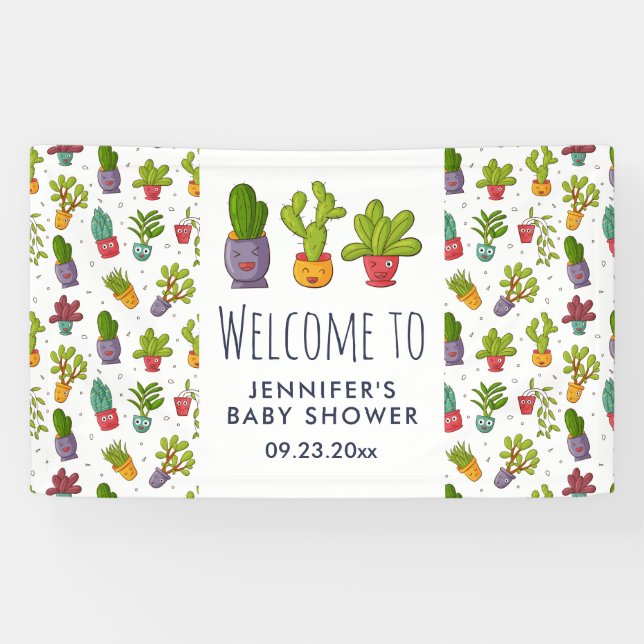 Cute Cactus Nature Succulents Pattern Party Banner (Horizontal)