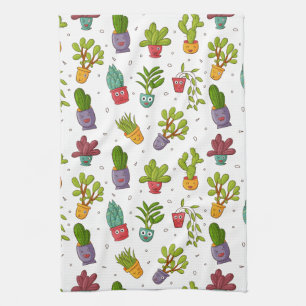 Cute Cactus Nature Succulents Pattern Tea Towel