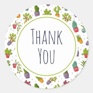 Cute Cactus Nature Succulents Pattern Thank You Classic Round Sticker