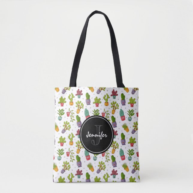 Cute Cactus Nature Succulents Pattern Tote Bag (Front)