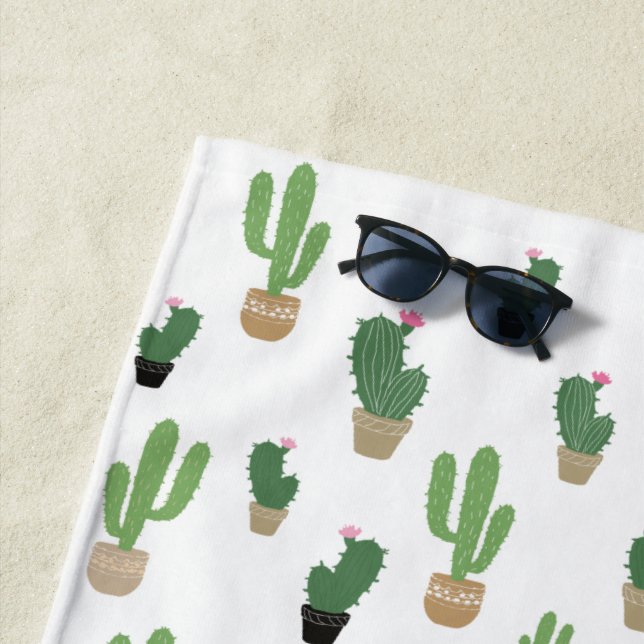 Cute Cactus Pattern  Beach Towel (In Situ)