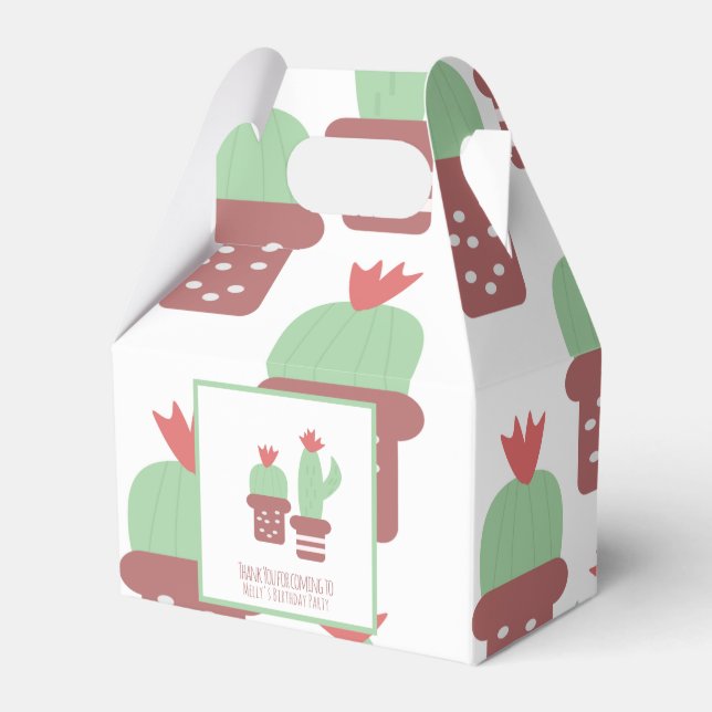 Cute Cactus Pattern Birthday Party Thank You   Fav Favour Box (Front Side)