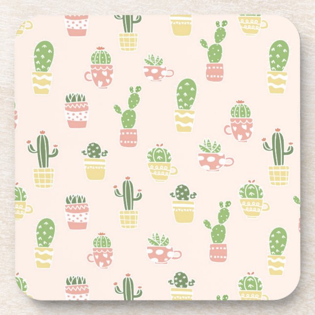 Cute Cactus Pattern Coaster (Front)