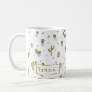 Cute Cactus Pattern Custom Name Unique Coffee Mug