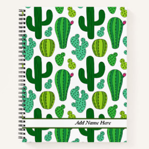 Cute Cactus Pattern Customisable Name  Notebook