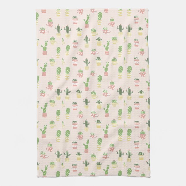 Cute Cactus Pattern Tea Towel (Vertical)