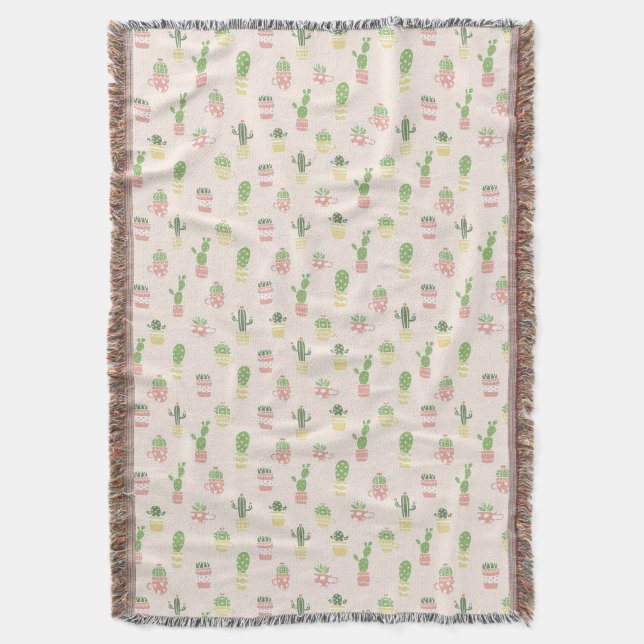 Cute Cactus Pattern Throw Blanket (Front Vertical)