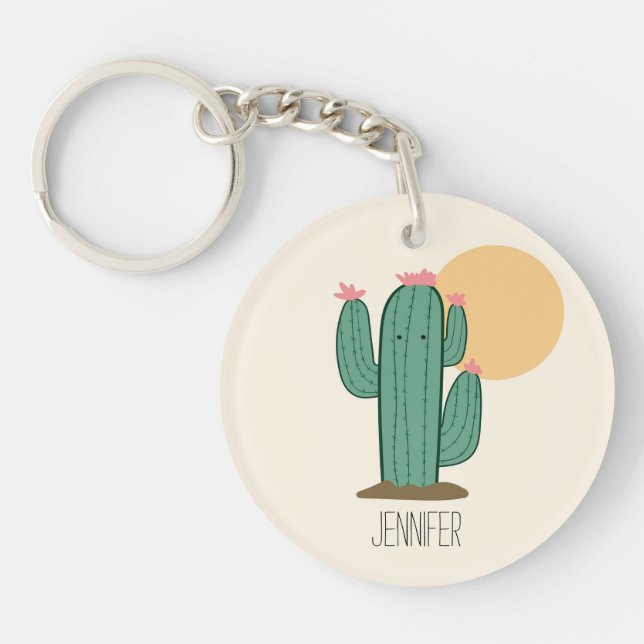 Cute Cactus Personalised Key Chain (Front)