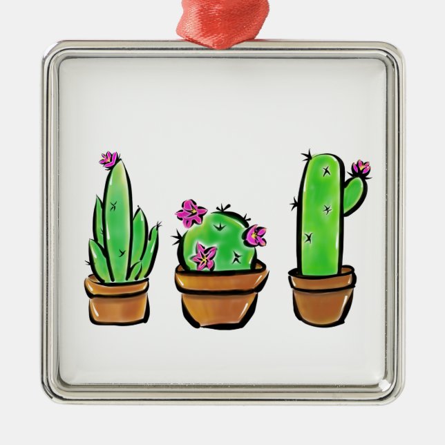 Cute Cactus pink flowering cacti succulents  Metal Tree Decoration (Front)