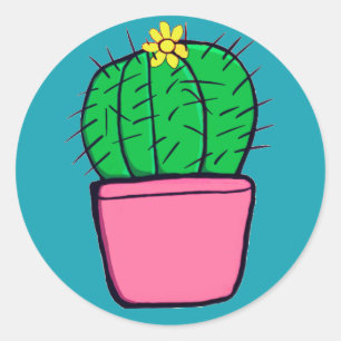 Cute Cactus Pink Pot Flower Stickers