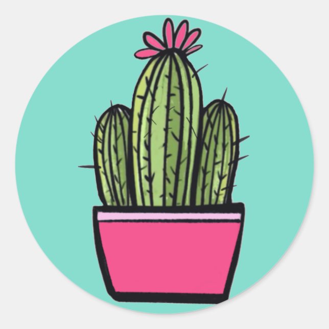 Cute Cactus Pink Pot Flower Stickers (Front)