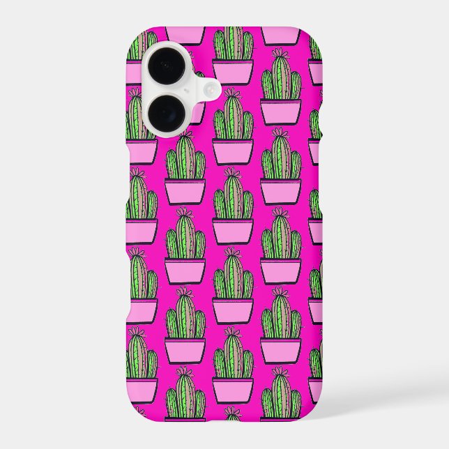 Cute Cactus Pink Pot Pattern on Pink (Back)