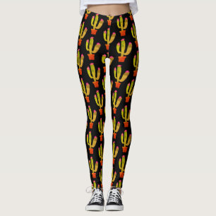 Cute cactus plant in pot drawing all over print  leggings