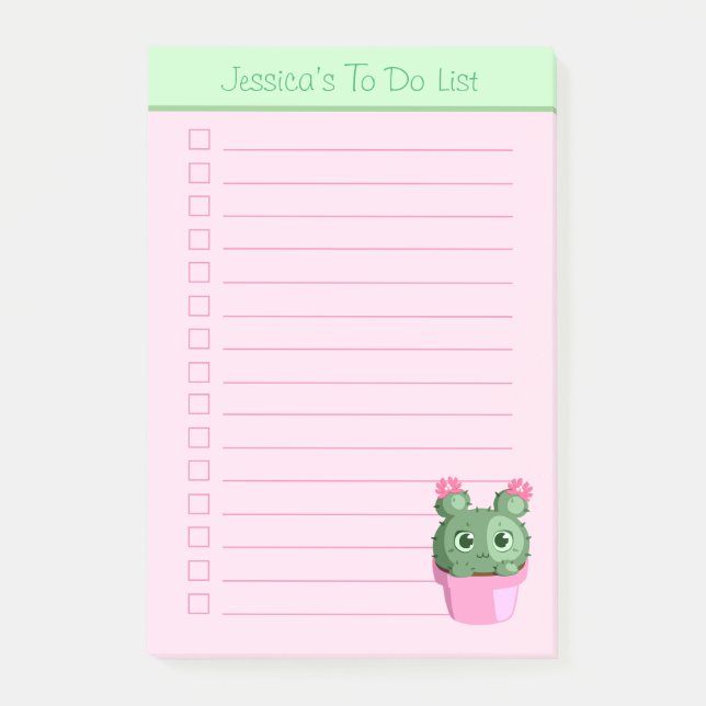 Cute Cactus Plant Personalised Lined To Do List Po Post-it Notes (Front)