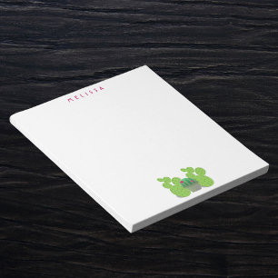Cute cactus plants in pot with your name on white notepad