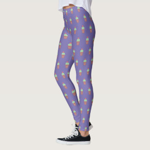 Cute Cactus Pot Plant Blooming Botanical Pattern  Leggings