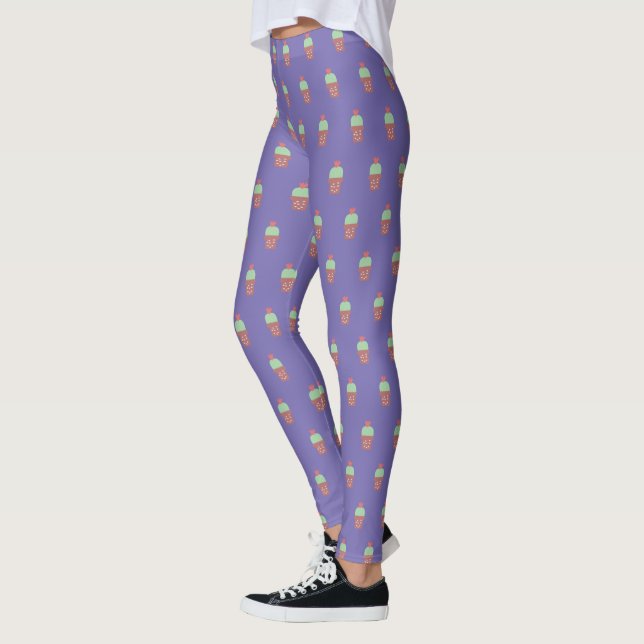 Cute Cactus Pot Plant Blooming Botanical Pattern  Leggings (Left)